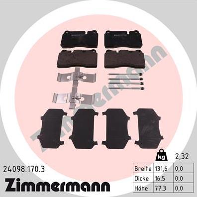 Zimmermann 24098.170.3 - Тормозные колодки, дисковые, комплект www.parts5.com
