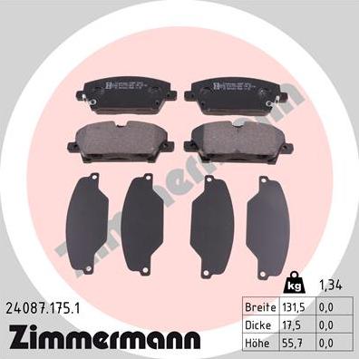 Zimmermann 24087.175.1 - Brake Pad Set, disc brake www.parts5.com