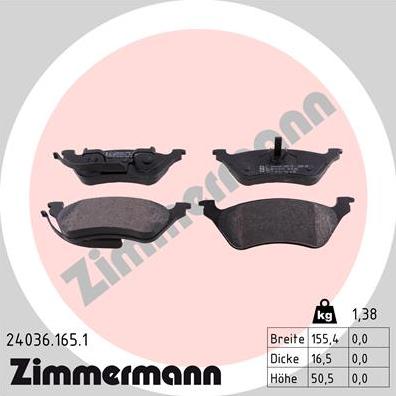 Zimmermann 24036.165.1 - Brake Pad Set, disc brake www.parts5.com