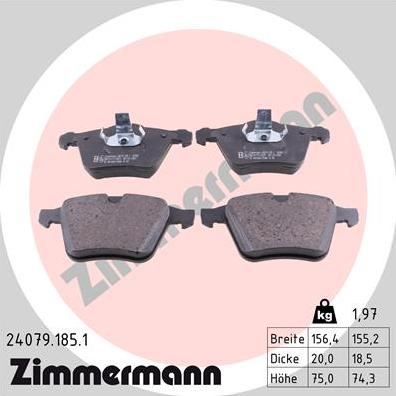 Zimmermann 24079.185.1 - Brake Pad Set, disc brake www.parts5.com