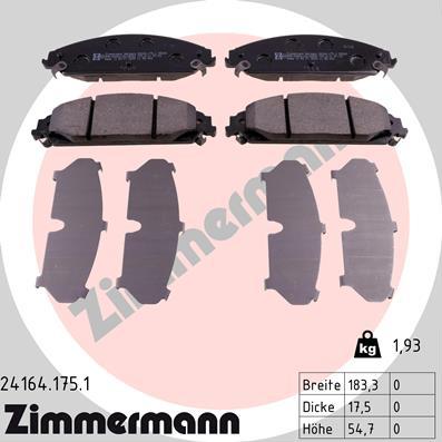 Zimmermann 24164.175.1 - Brake Pad Set, disc brake www.parts5.com