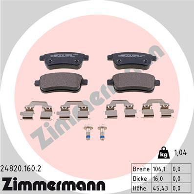Zimmermann 24820.160.2 - Brake Pad Set, disc brake www.parts5.com