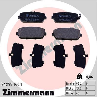 Zimmermann 24298.140.1 - Brake Pad Set, disc brake www.parts5.com