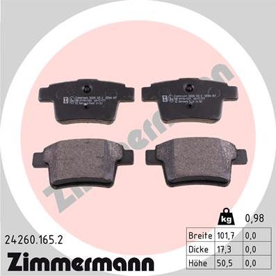Zimmermann 24260.165.2 - Brake Pad Set, disc brake www.parts5.com