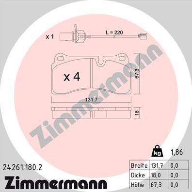 Zimmermann 24261.180.2 - Brake Pad Set, disc brake www.parts5.com