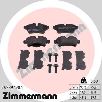 Zimmermann 24289.170.1 - Brake Pad Set, disc brake www.parts5.com