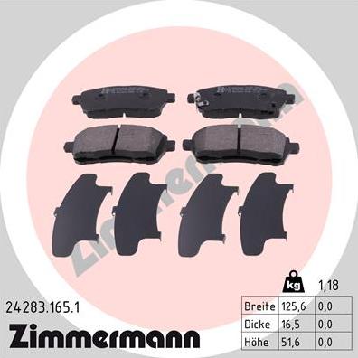 Zimmermann 24283.165.1 - Brake Pad Set, disc brake www.parts5.com
