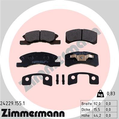 Zimmermann 24229.155.1 - Brake Pad Set, disc brake www.parts5.com