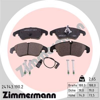 Zimmermann 24743.190.2 - Brake Pad Set, disc brake www.parts5.com