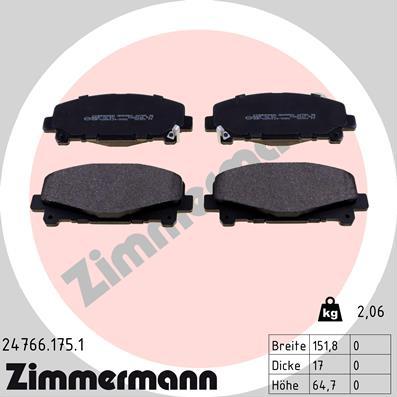 Zimmermann 24766.175.1 - Brake Pad Set, disc brake www.parts5.com