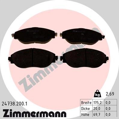 Zimmermann 24738.200.1 - Brake Pad Set, disc brake www.parts5.com
