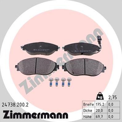 Zimmermann 24738.200.2 - Brake Pad Set, disc brake www.parts5.com
