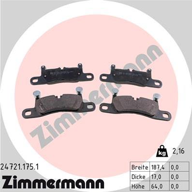 Zimmermann 24721.175.1 - Brake Pad Set, disc brake www.parts5.com
