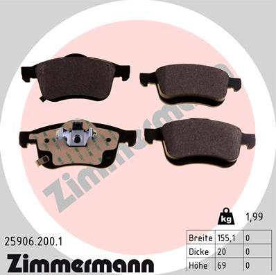 Zimmermann 25906.200.1 - Brake Pad Set, disc brake www.parts5.com