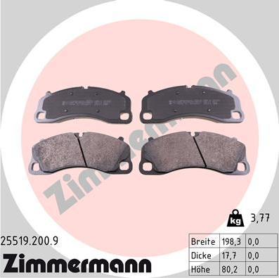 Zimmermann 25519.200.9 - Brake Pad Set, disc brake www.parts5.com