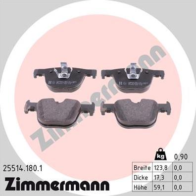 Zimmermann 25514.180.1 - Brake Pad Set, disc brake www.parts5.com