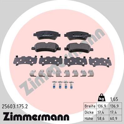 Zimmermann 25603.175.2 - Brake Pad Set, disc brake www.parts5.com