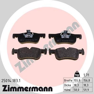 Zimmermann 25014.183.1 - Brake Pad Set, disc brake www.parts5.com