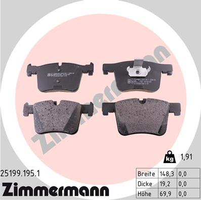 Zimmermann 25199.195.1 - Brake Pad Set, disc brake www.parts5.com