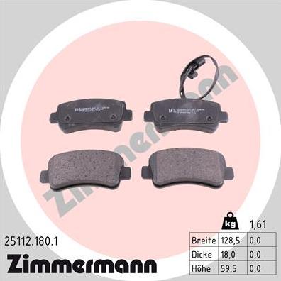 Zimmermann 25112.180.1 - Тормозные колодки, дисковые, комплект www.parts5.com
