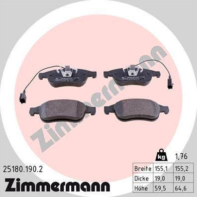 Zimmermann 25180.190.2 - Brake Pad Set, disc brake www.parts5.com