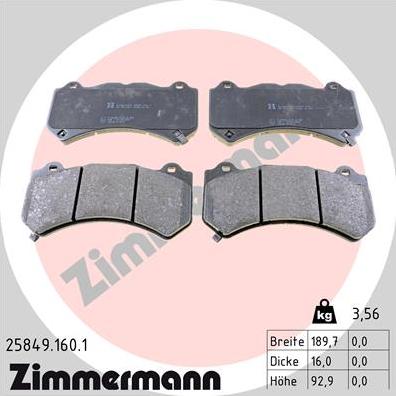 Zimmermann 25849.160.1 - Brake Pad Set, disc brake www.parts5.com