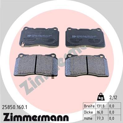 Zimmermann 25850.160.1 - Brake Pad Set, disc brake www.parts5.com