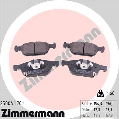 Zimmermann 25804.170.1 - Тормозные колодки, дисковые, комплект www.parts5.com