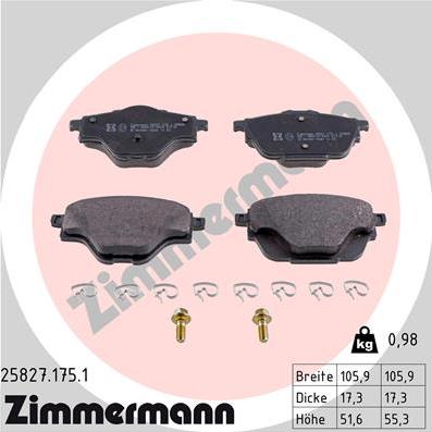 Zimmermann 25827.175.1 - Brake Pad Set, disc brake www.parts5.com