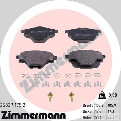 Zimmermann 25827.175.2 - Komplet kočnih obloga, disk kočnica www.parts5.com