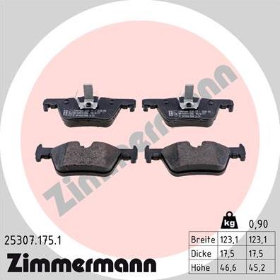 Zimmermann 25307.175.1 - Brake Pad Set, disc brake www.parts5.com