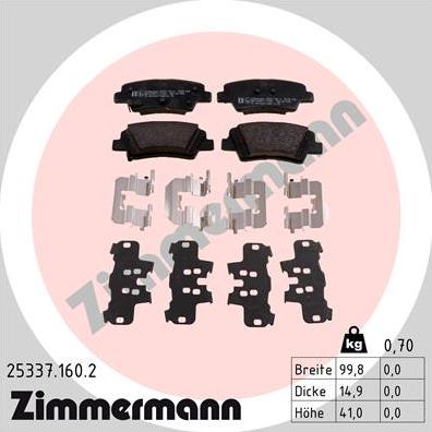 Zimmermann 25337.160.2 - Brake Pad Set, disc brake www.parts5.com