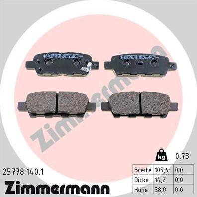 Zimmermann 25778.140.1 - Тормозные колодки, дисковые, комплект www.parts5.com