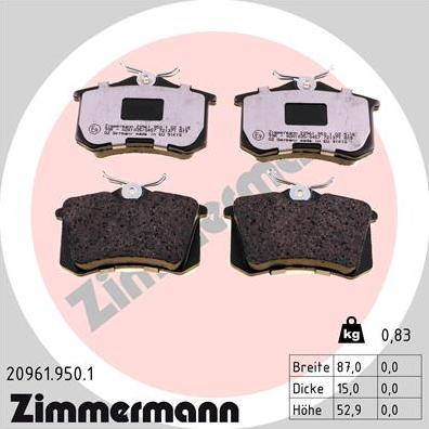 Zimmermann 20961.950.1 - Brake Pad Set, disc brake www.parts5.com