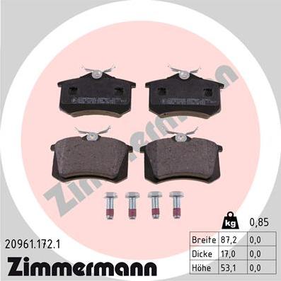 Zimmermann 20961.172.1 - Brake Pad Set, disc brake www.parts5.com