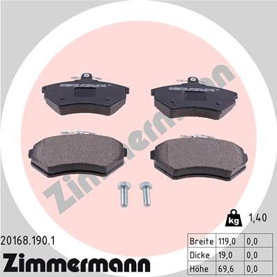 Zimmermann 20168.190.1 - Brake Pad Set, disc brake www.parts5.com