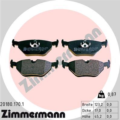 Zimmermann 20180.170.1 - Brake Pad Set, disc brake www.parts5.com