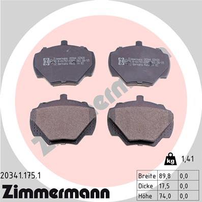 Zimmermann 20341.175.1 - Brake Pad Set, disc brake www.parts5.com