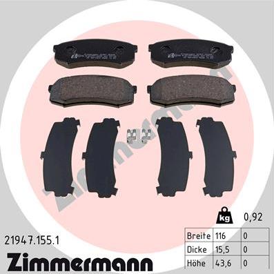 Zimmermann 21947.155.1 - Brake Pad Set, disc brake www.parts5.com