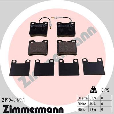 Zimmermann 21904.169.1 - Brake Pad Set, disc brake www.parts5.com