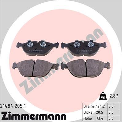 Zimmermann 21484.205.1 - Brake Pad Set, disc brake www.parts5.com