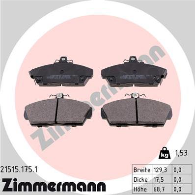 Zimmermann 21515.175.1 - Brake Pad Set, disc brake www.parts5.com