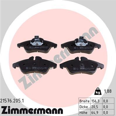 Zimmermann 21576.205.1 - Brake Pad Set, disc brake www.parts5.com