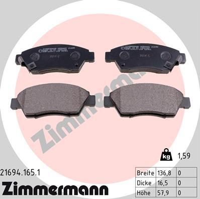 Zimmermann 21694.165.1 - Brake Pad Set, disc brake www.parts5.com