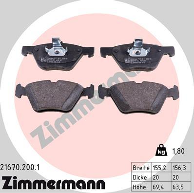 Zimmermann 21670.200.1 - Brake Pad Set, disc brake www.parts5.com