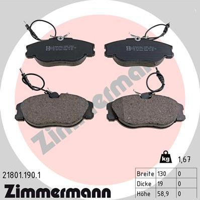 Zimmermann 21801.190.1 - Brake Pad Set, disc brake www.parts5.com