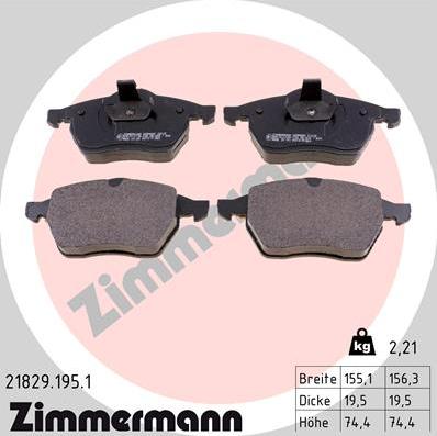 Zimmermann 21829.195.1 - Brake Pad Set, disc brake www.parts5.com