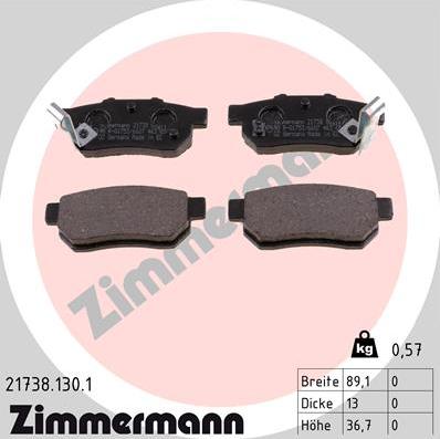 Zimmermann 21738.130.1 - Brake Pad Set, disc brake www.parts5.com