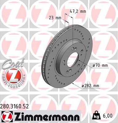 Zimmermann 280.3160.52 - Тормозной диск www.parts5.com