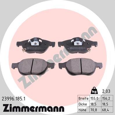 Zimmermann 23996.185.1 - Brake Pad Set, disc brake www.parts5.com